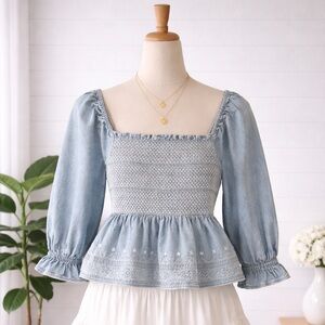 American Eagle Outfitters Blue Puff Sleeve Blouse Small